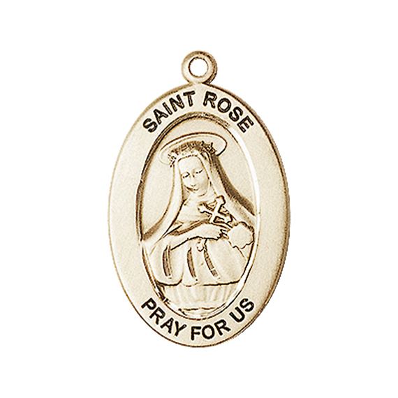14KT GOLD ST ROSE OF LIMA MEDAL - 1" x 5/8"