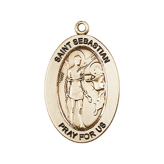 14KT GOLD ST SEBASTIAN MEDAL - 1" x 5/8"