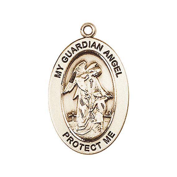 14KT GOLD GUARDIAN ANGEL W-CHILD MEDAL - 1" x 5/8"