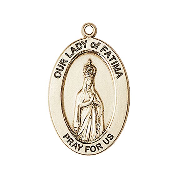 14KT GOLD O-L OF FATIMA MEDAL - 1" x 5/8"