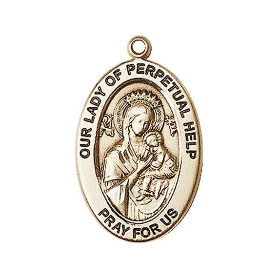14KT GOLD O-L OF PERPETUAL HELP MEDAL - 1" x 5/8"