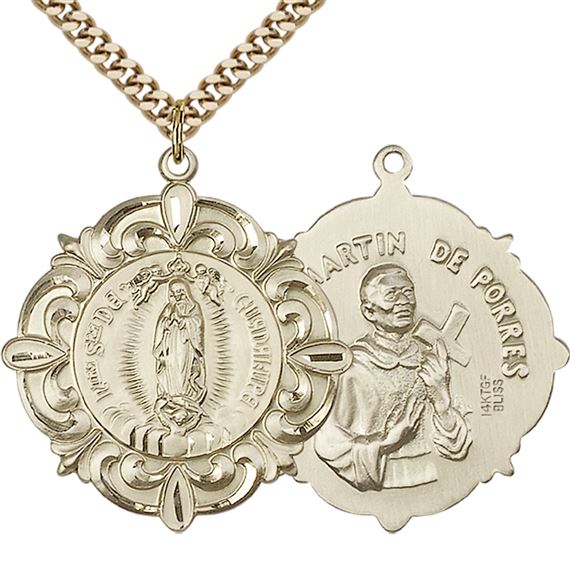 14KT GOLD FILLED OUR LADY OF GUADALUPE PENDANT WITH CHAIN - 1 1/4" x 1 1/8"