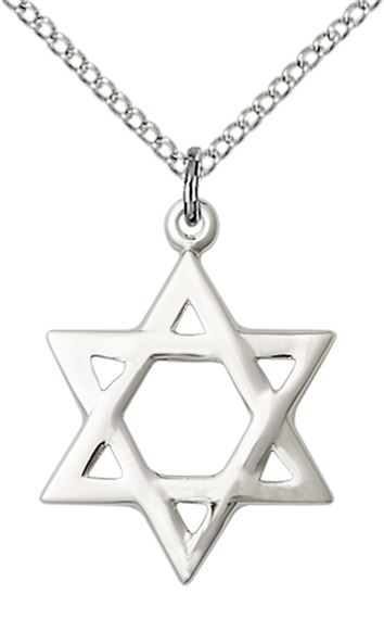 STERLING SILVER STAR OF DAVID PENDANT WITH CHAIN - 7/8" x 5/8"
