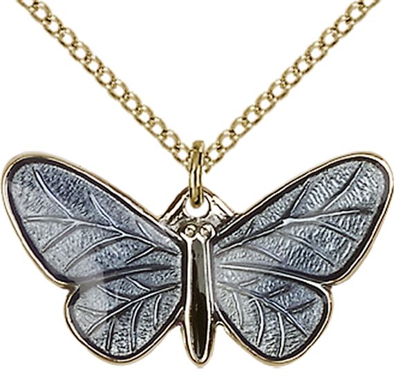 2-TONE 14KT GOLD FILLED BUTTERFLY PENDANT WITH CHAIN - 1/2" x 1"