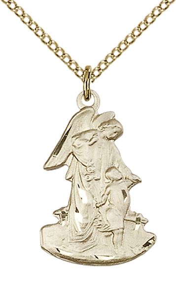 14KT GOLD FILLED GUARDIAN ANGEL PENDANT WITH CHAIN - 7/8" x 1/2"