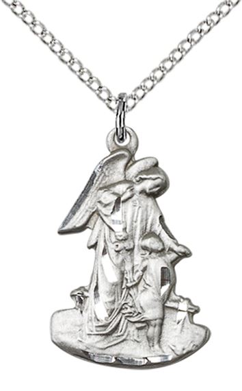 STERLING SILVER GUARDIAN ANGEL PENDANT WITH CHAIN - 7/8" x 1/2"