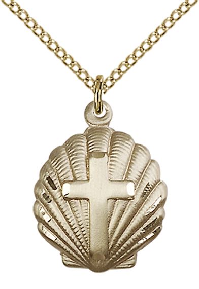 14KT GOLD FILLED CROSS PENDANT WITH CHAIN - 3/4" x 5/8"