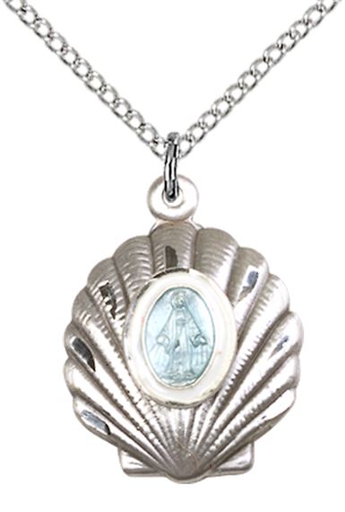 STERLING SILVER MIRACULOUS PENDANT WITH CHAIN - 3/4" x 5/8"