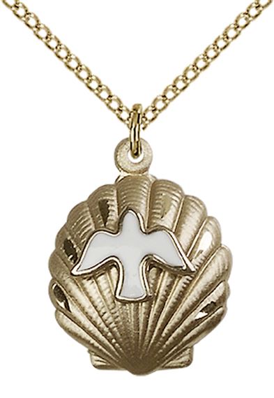 14KT GOLD FILLED SHELL - HOLY SPIRIT PENDANT WITH CHAIN -