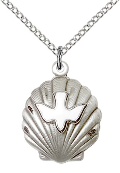 STERLING SILVER SHELL - HOLY SPIRIT PENDANT WITH CHAIN - 3/4" x 5/8"
