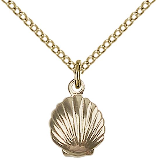 14KT GOLD FILLED SHELL PENDANT WITH CHAIN - 1/2" x 1/4"