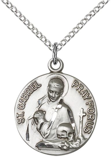 STERLING SILVER ST GABRIEL OF THE BLESSED VIRGIN PENDANT WITH CHAIN - 3/4" x 5/8"