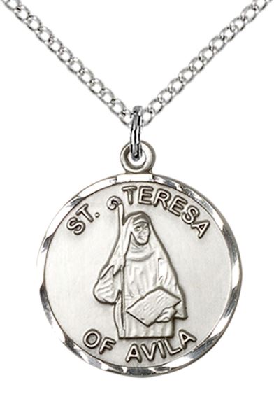 STERLING SILVER ST THERESA PENDANT WITH CHAIN - 3/4" x 5/8"