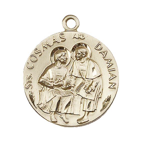 14KT GOLD STS COSMAS & DAMIAN MEDAL - 1" x 7/8"
