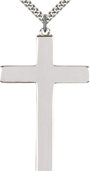STERLING SILVER CHOIR CROSS PENDANT WITH CHAIN - 2 1/2" x 1 3/8"