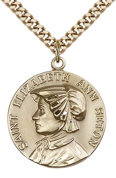 14KT GOLD FILLED ST ELIZABETH ANN SETON PENDANT WITH CHAIN - 1" x 7/8"