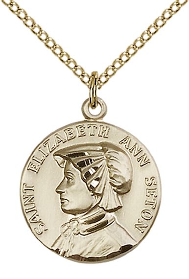 14KT GOLD FILLED ST ELIZABETH ANN SETON PENDANT WITH CHAIN - 3/4" x 5/8"