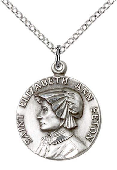 STERLING SILVER ST ELIZABETH ANN SETON PENDANT WITH CHAIN - 3/4" x 5/8"