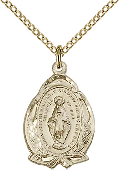 14KT GOLD FILLED MIRACULOUS PENDANT WITH CHAIN - 3/4" x 1/2"