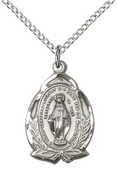 STERLING SILVER MIRACULOUS PENDANT WITH CHAIN - 3/4" x 1/2"