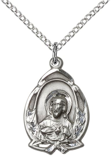 STERLING SILVER SCAPULAR PENDANT WITH CHAIN - 3/4" x 1/2"