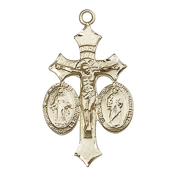 14KT GOLD JESUS, MARY & JOSEPH MEDAL - 1 1/8" x 5/8"