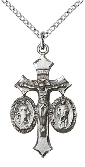 STERLING SILVER JESUS, MARY & JOSEPH PENDANT WITH CHAIN - 1 1/8" x 5/8"