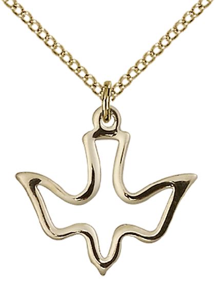 14KT GOLD FILLED HOLY SPIRIT PENDANT WITH CHAIN - 5/8" x 3/4"