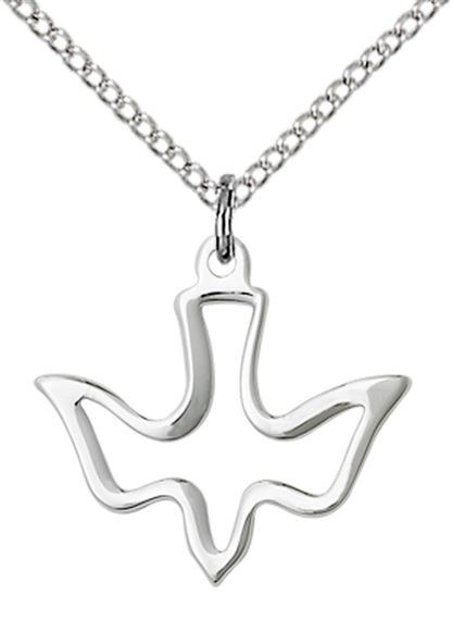 STERLING SILVER HOLY SPIRIT PENDANT WITH CHAIN - 5/8" x 3/4"
