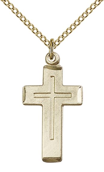 14KT GOLD FILLED CROSS PENDANT WITH CHAIN - 7/8" x 1/2"