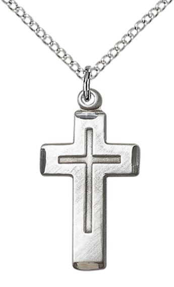 STERLING SILVER CROSS PENDANT WITH CHAIN - 7/8" x 1/2"