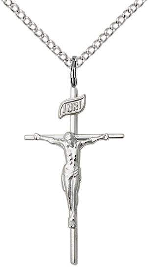 STERLING SILVER CRUCIFIX PENDANT WITH CHAIN - 1" x 1/2"