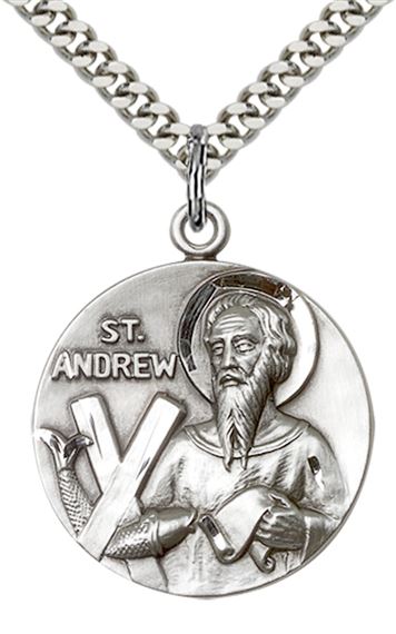 STERLING SILVER ST ANDREW PENDANT WITH CHAIN - 1" x 7/8"