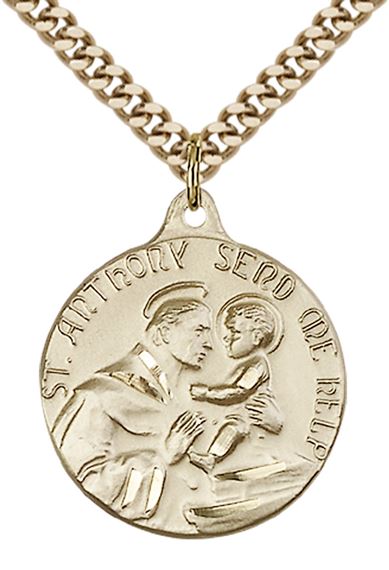 14KT GOLD FILLED ST ANTHONY PENDANT WITH CHAIN - 7/8" x 3/4"