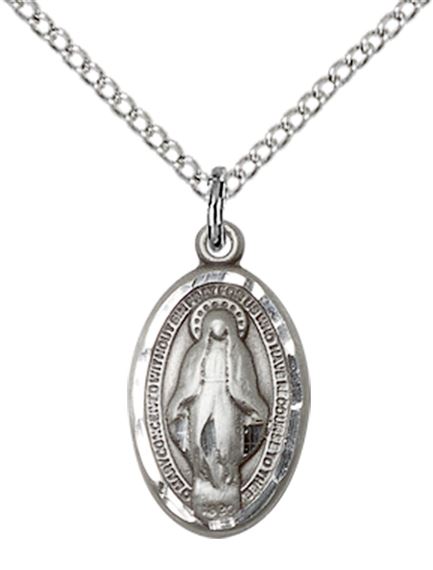 STERLING SILVER MIRACULOUS PENDANT WITH CHAIN - 5/8" x 3/8"