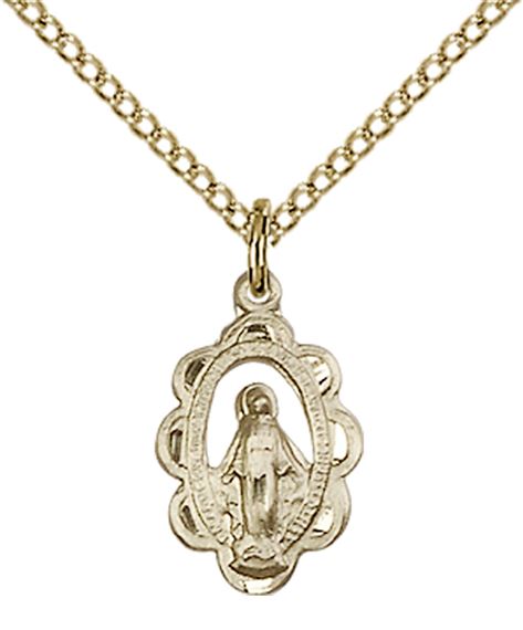 14KT GOLD FILLED MIRACULOUS PENDANT WITH CHAIN - 1/2" x 3/8"
