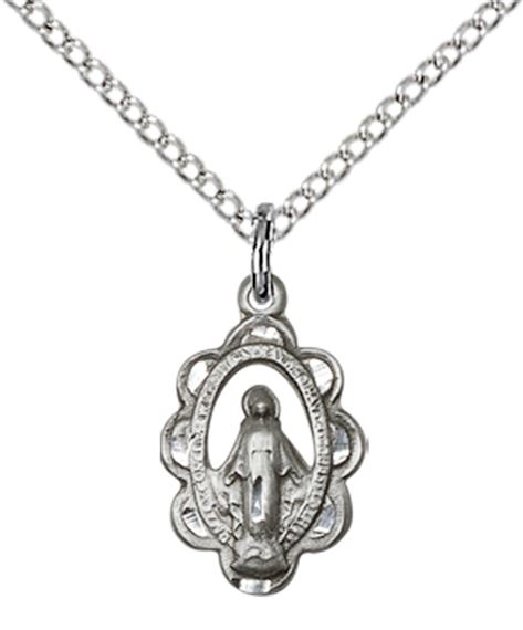 STERLING SILVER MIRACULOUS PENDANT WITH CHAIN - 1/2" x 3/8"