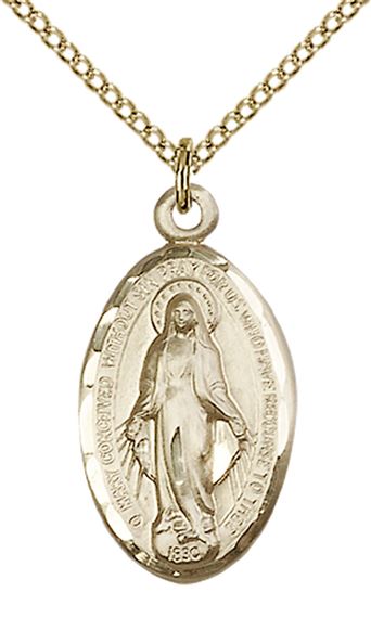 14KT GOLD FILLED MIRACULOUS PENDANT WITH CHAIN - 7/8" x 1/2"