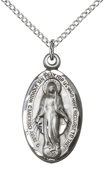STERLING SILVER MIRACULOUS PENDANT WITH CHAIN - 7/8" x 1/2"