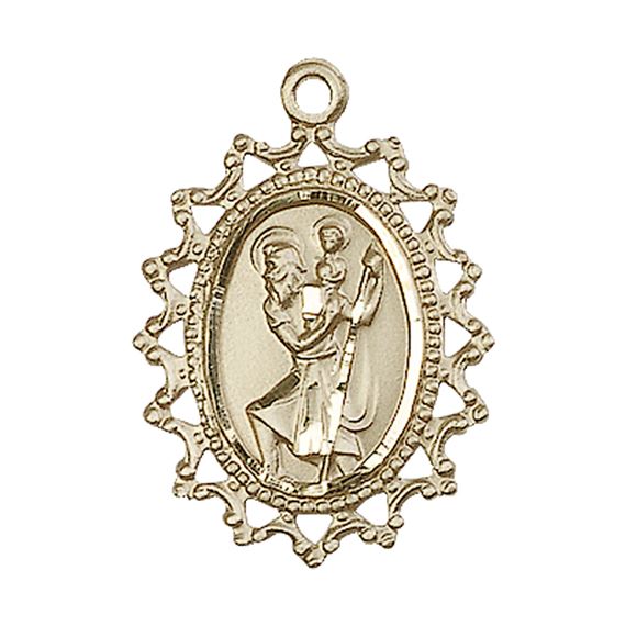 14KT GOLD ST CHRISTOPHER MEDAL - 1" x 3/4"