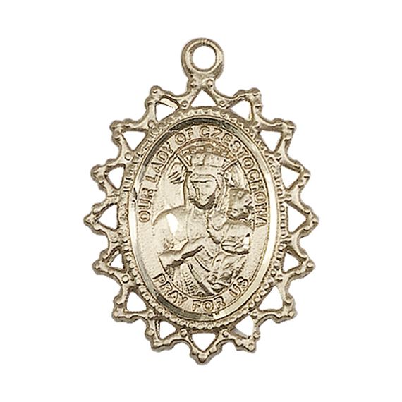 14KT GOLD OUR LADY OF CZESTOCHOWA MEDAL - 1" x 3/4"