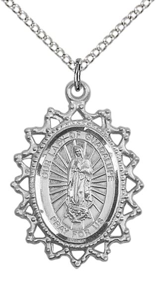 STERLING SILVER OUR LADY OF GUADALUPE PENDANT WITH CHAIN