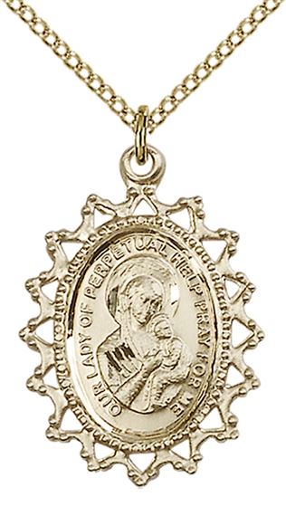 14KT GOLD FILLED OUR LADY OF PERPETUAL HELP PENDANT WITH CHAIN - 1" x 3/4"