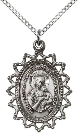 STERLING SILVER OUR LADY OF PERPETUAL HELP PENDANT WITH CHAIN - 1" x 3/4"