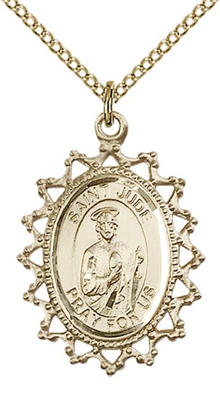 14KT GOLD FILLED ST JUDE PENDANT WITH CHAIN - 1" x 3/4"