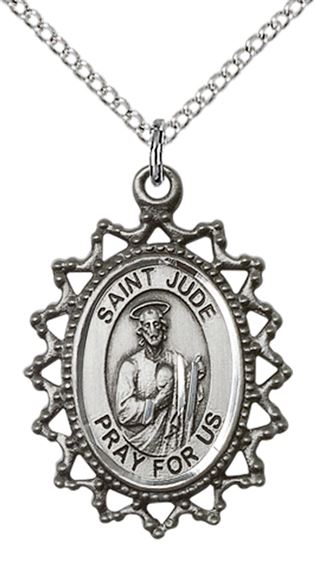 STERLING SILVER ST JUDE PENDANT WITH CHAIN - 1" x 3/4"
