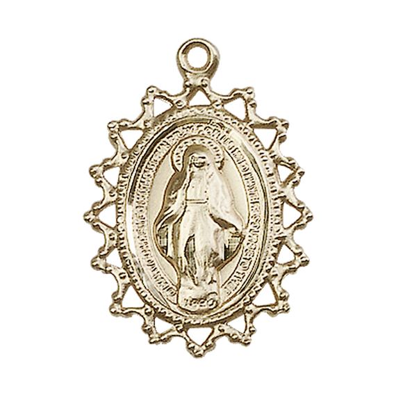 14KT GOLD MIRACULOUS MEDAL - 1" x 3/4"