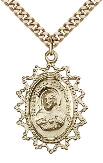 14KT GOLD FILLED SCAPULAR PENDANT WITH CHAIN - 1" x 3/4"