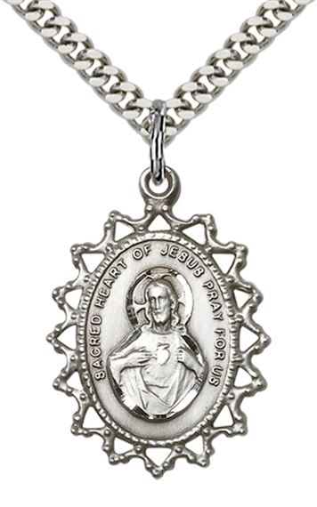 STERLING SILVER SCAPULAR PENDANT WITH CHAIN - 1" x 3/4"