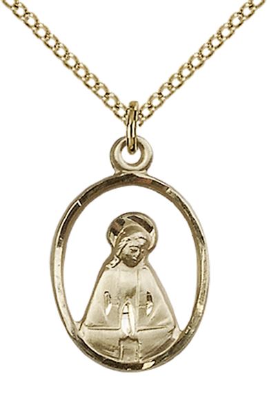 14KT GOLD FILLED MADONNA PENDANT WITH CHAIN - 3/4" x 1/2"